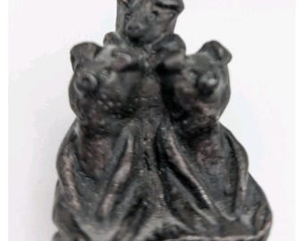 Vtg Miniature Cast Iron Three Pigs Collectible Figure Heavy Paperweight 2"x3"