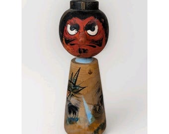 Muñeca japonesa vintage Hijiori Kokeshi, criatura demoníaca Tengu, tradicional, 5 pulgadas, años 60-70.