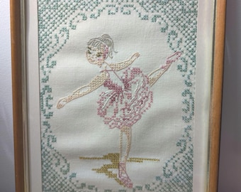 1968 Vintage arabesc ballerina hand-stitched on linen frames