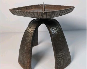 VTG Metal Brutalist Candle Holder MCM 5x5  Cast Iron 1960s Textured Square Heavy