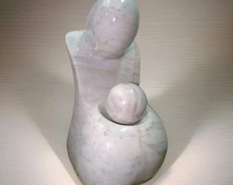 MCM  Mother & Child Hand Carved Solid Marble Modern Abstract Figure Mothers Day