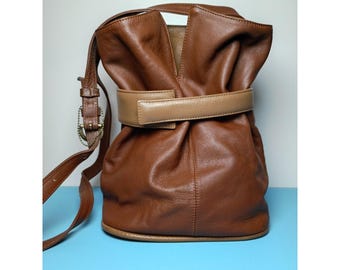 J.P. Ourse Cie Leather Bucket Bag Cognac with Tan Belt Strap Bolivia Cowhide Y2K