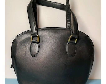 Hunt Club Vintage Black Leather Shoulder Bag Brass Hardware Double Strap
