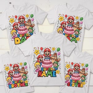 Super Mario Geburtstags-Familien-Shirts - individuell gestaltete Super-Mama, Vater, Schwester, Bruder, Name - Passende Familien-Geburtstags-T-Shirts