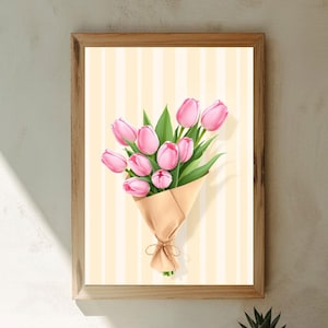 Pink Tulip Bouquet Poster | Romantic Floral Wall Art | Botanical Print for Home Decor
