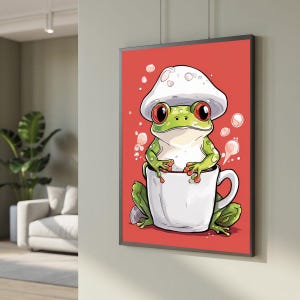 Mushroom Frog Poster, Frog Artwork Poster, Whimsical Frog Art Poster, Whimsical Animal Print
