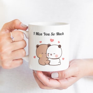 I Miss You So Much, Dudu Bubu,Cute Bears Mug, Long distance relationship gift, Halloween Gift Cup, Funny, Cartoon, Gift for Her Him,Birthday