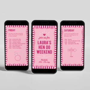 Modèle d'itinéraire Pink Hen Do - Invitation téléphonique pour un week-end de célibataire (téléchargement numérique)