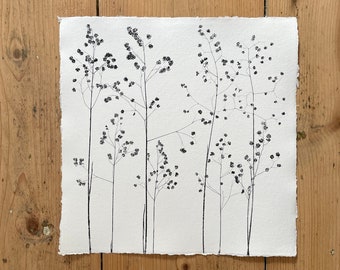 Original handmade Wild Quaking Grass Monotype print. Handprinted from Nature onto Khadi Paper. 30 x 30cm Botanical wall art for Boho Home