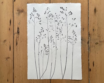 Original handmade Wild Quaking Grass Monotype print. Handprinted from Nature onto Khadi Paper. A3 42 x 30cm Botanical wall art for Boho Home