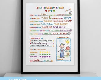 A Few Things About My Dad Printable, Kids Father's Day Gift, All About Questionnaire, Interview, Digital Download A4 & US Letter