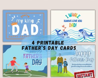 Father's Day Set of 4 Digital 7x5", Printable Greeting and Gift Cards, Instant Download, Ready-to-Use
