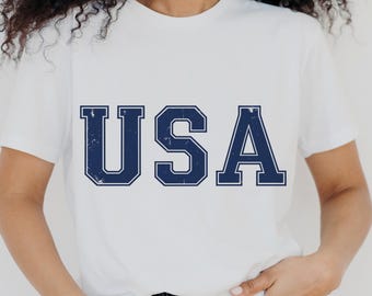 USA Varsity Bold SVG PNG – 4th of July Shirt Design, Patriotic Red White Blue Graphic for Independence Day Celebration