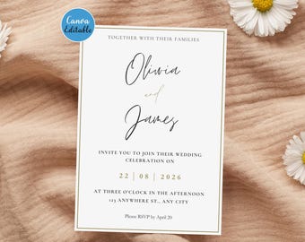 Minimalist Wedding Invitation Template • Editable Canva Invite • Digital Download • Printable Wedding Invitation| 5x7