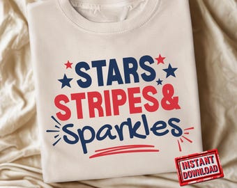 4th of July SVG Patriotic Stars & Stripes Sparkle Design | USA Red Blue PNG for Cricut Shirt Printing