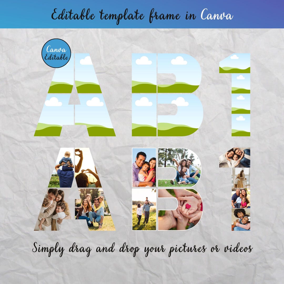 Editable Canva Frame Letters | Photo Collage Template | Number Frames ...