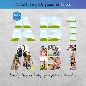 Plantilla de collage de fotos de Canva | Marcos editables con letras y números | Diseño de collage de fotos conmemorativo | Archivo digital personalizable