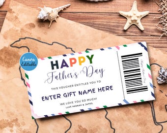 Editable Father's Day Gift Voucher – Printable Coupon for Dad – Digital Gift Certificate – Canva Template – Instant Download | VFT