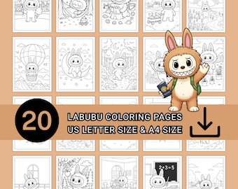 Páginas para colorear de Labubu (descarga digital), 20 divertidas hojas imprimibles de arteterapia para niños y adultos, libro de monstruos, actividad de relajación (PDF)