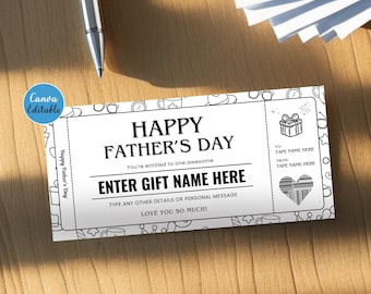 Black & White Editable Father's Day Voucher – Printable Coupon for Dad – Digital Gift Certificate – Canva Template – Instant Download | VFT