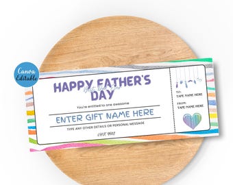 Editable Father's Day Gift Voucher – Printable Coupon Dad – Digital Gift Certificate – Instant Download – Canva – 8.5x3.5 & 210x99mm |VFT