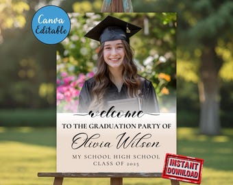 Editable Graduation Welcome Sign, Grad Party Sign Template, Photo Poster, Minimalist Graduation Welcome