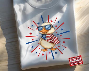Patriotic Duck PNG SVG – 4th of July Cartoon Duck with American Flag Bandana & Sunglasses – Independence Day Sublimation Design | digital