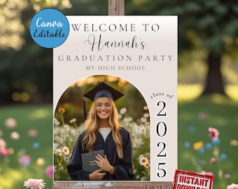 Class of 2025 Graduation Party Welcome Sign Template, Digital Download, Photo Graduation Poster, Editable Welcome Board