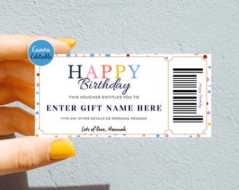 Editable birthday Gift Voucher – Gift Certificate template in Canva | Printable Coupon | Instant Digital Download | VFT