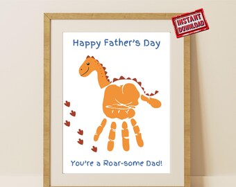 ather's Day Printable, Dinosaur Handprint Art , Dinosaur Handprint Art – Father's Day Printable Template | Personalized Kids Craft Gift
