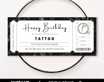 Black Birthday Voucher Template | Editable Massage Certificate for Her or Dad | Printable Digital Download in Canva | 8.5x3.5 & 210x99 | VFT
