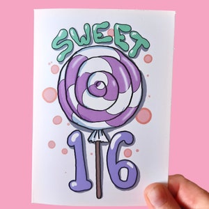 Sweet 16 verjaardagskaart, Sweet Sixteen, verjaardag, kaart, zestien