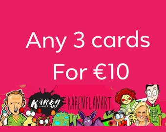 Lot de cartes de voeux amusantes : 3 cartes au choix, oeuvre d'art originale