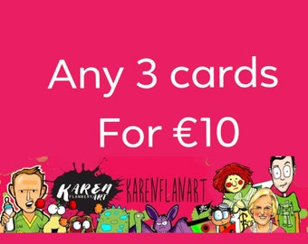 Any 3 cards for ten euro, funny cards ,greeting cards,card bundle