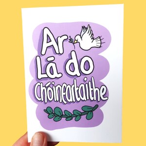 Tarjeta de confirmación irlandesa, confirmación, tarjeta, niños, niñas, tarjeta en idioma irlandés