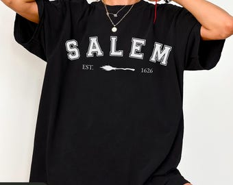 Camiseta de Salem Bruja, Camiseta de Bruja con Colores Cómodos, Camiseta de Temporada Espeluznante, Camiseta Feminista de Halloween, Camiseta de Academia Oscura, Estética de Bruja