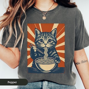 Noodle Cat Shirt, Ramen Cat Shirt, Cat Lover Gift, Kawaii Shirt, Anime Cat Shirt, Ramen Lover Gift, Kitty Tee, Japanese Cat Shirt