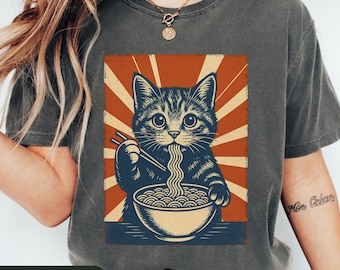 Noodle Cat Shirt, Ramen Cat Shirt, Cat Lover Gift, Kawaii Shirt, Anime Cat Shirt, Ramen Lover Gift, Kitty Tee, Japanese Cat Shirt