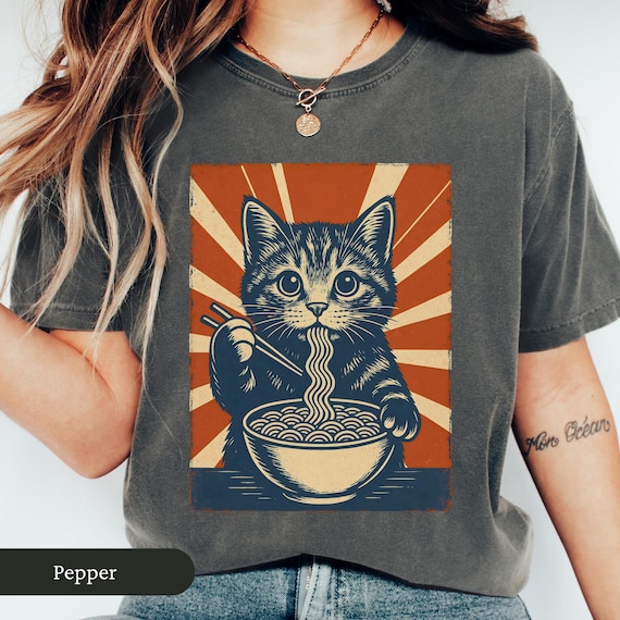 Noodle Cat Shirt, Ramen Cat Shirt, Cat Lover Gift, Kawaii Shirt, Anime Cat Shirt, Ramen Lover Gift, Kitty Tee, Japanese Cat Shirt