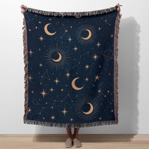 Stars And Moon Blanket, Celestial Woven Blanket, Astrology Tapestry, Mystical Blanket, Boho Astrology Decor, Constellation Cozy Throw