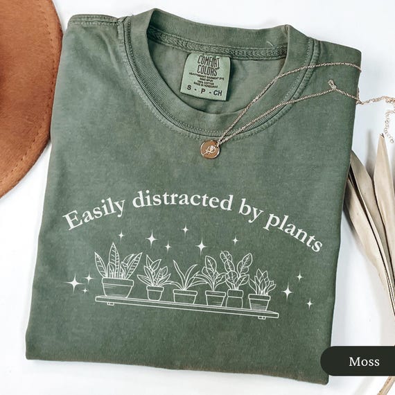 Easily Distracted by Plants Shirt, Plant Lover Shirt, Gift for Plant Lover, Comfort Colors Gardening Tee, Funny Plant Shirt, Botanical Shirt