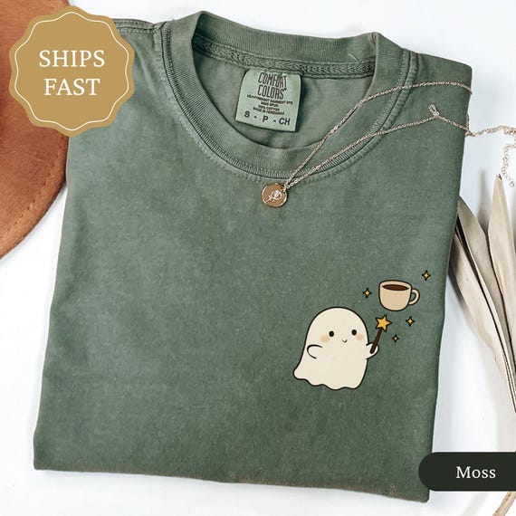 Comfort Colors Ghost Coffee Shirt, Cute Ghost Tee, Cute Halloween Shirt, Halloween Coffee Lover Shirt, Boo Ghost Shirt, Halloween Coffee Tee