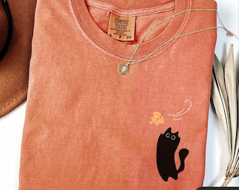 Comfort Colors Black Cats Fall Shirt, Black Cats and Fall Leaves Tee, Cute Halloween Cat Tee, Autumn Cat Shirt, Cozy Cat Lover Gift