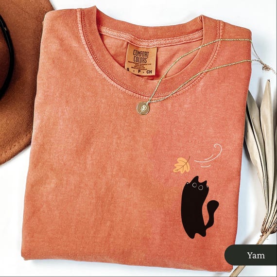 Comfort Colors Black Cats Fall Shirt, Black Cats and Fall Leaves Tee, Cute Halloween Cat Tee, Autumn Cat Shirt, Cozy Cat Lover Gift