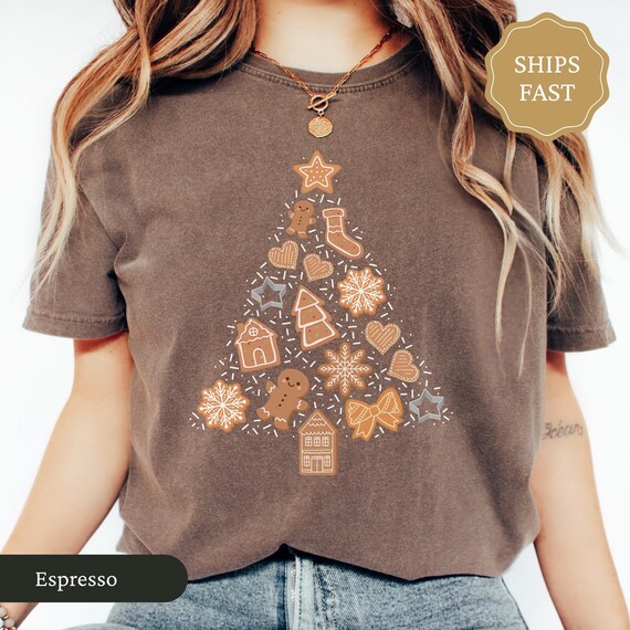 Comfort Colors Gingerbread Cookies Christmas Tree Shirt, Christmas Cookies Tee, Women's Christmas Shirt, Cute Holiday Party Tee