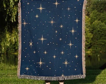 Stars Throw Blanket, Celestial Woven Blanket, Starry Tapestry Blanket, Mystical Blanket, Boho Astrology Decor, Astrology Tapestry Blanket