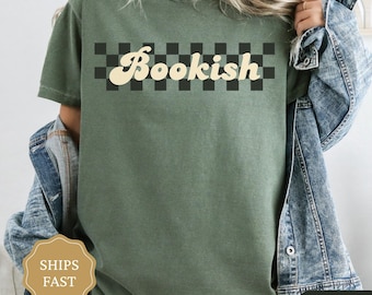 Comfort Colors Checkers Bookish Shirt, Retro Book Lover Shirt, Retro Reading Shirt, Gift for Book Lover, Boho Reader Gift, Book Nerd Tee