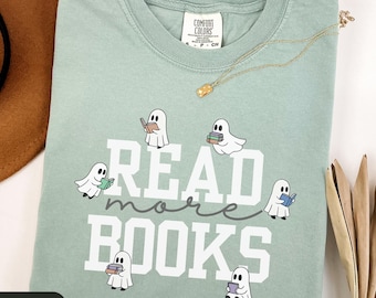 Reading Ghost Comfort Colors Shirt, Reading Halloween Shirt, Halloween Reading Tee, Comfort Colors Ghost Book Reader Shirt, Book Lover Gift