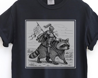 Medieval Knight Shirt, Raccoon Meme Shirt, Renaissance Fair, Raccoon Knight Rider, Funny Medieval Shirt, Ren Faire, Funny Raccoon Shirt