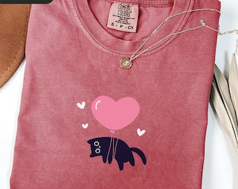 Comfort Colors Black Cat Valentine Shirt, Valentine Cat Shirt, Cute Valentines Cat Tee, Cat Lover Shirt, Cat Lover Valentines Day Gift